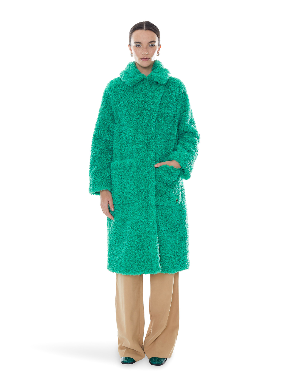 Shamrock Ruby Cruelty Free Sherpa Long Teddy Coat Bright Green