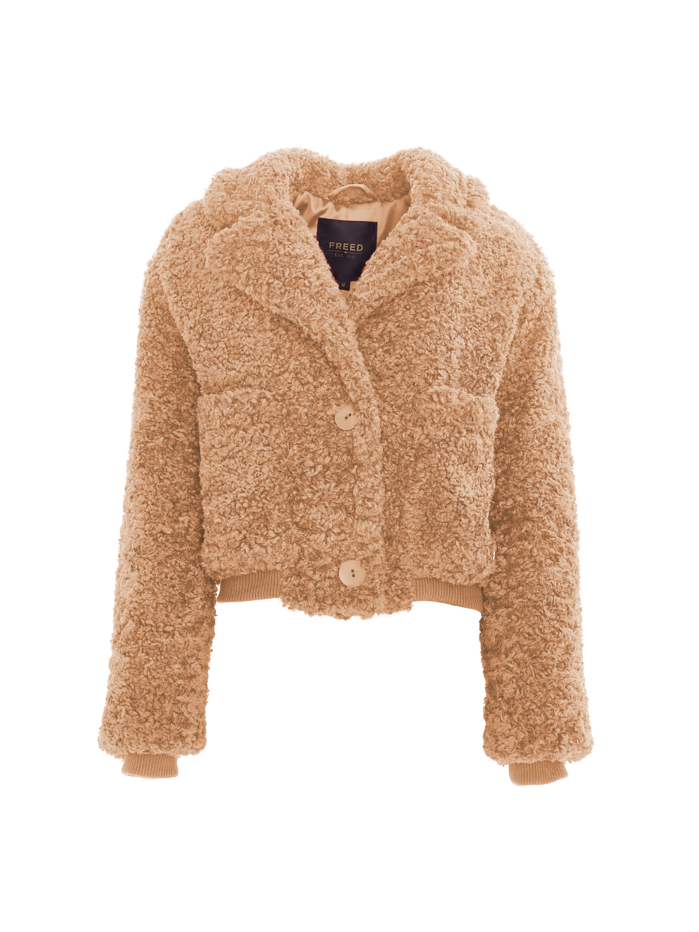 Romeo Sandy Camel Ethical Fashion Cruelty Free Vegan Sherpa Cropped Teddy Coat