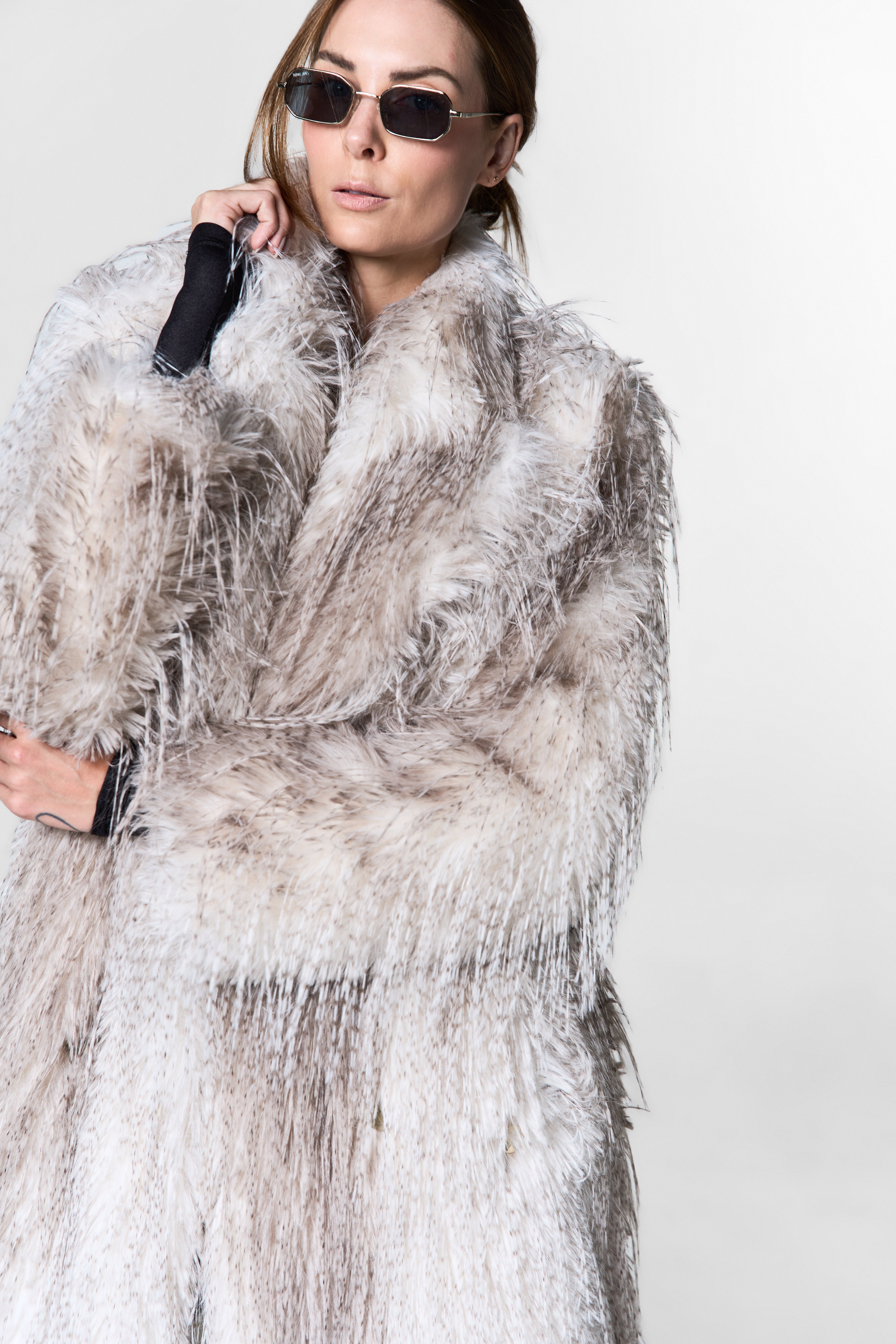 Cream Ostrich London Cruelty-Free Fur Oversized Coat - Editorial Image