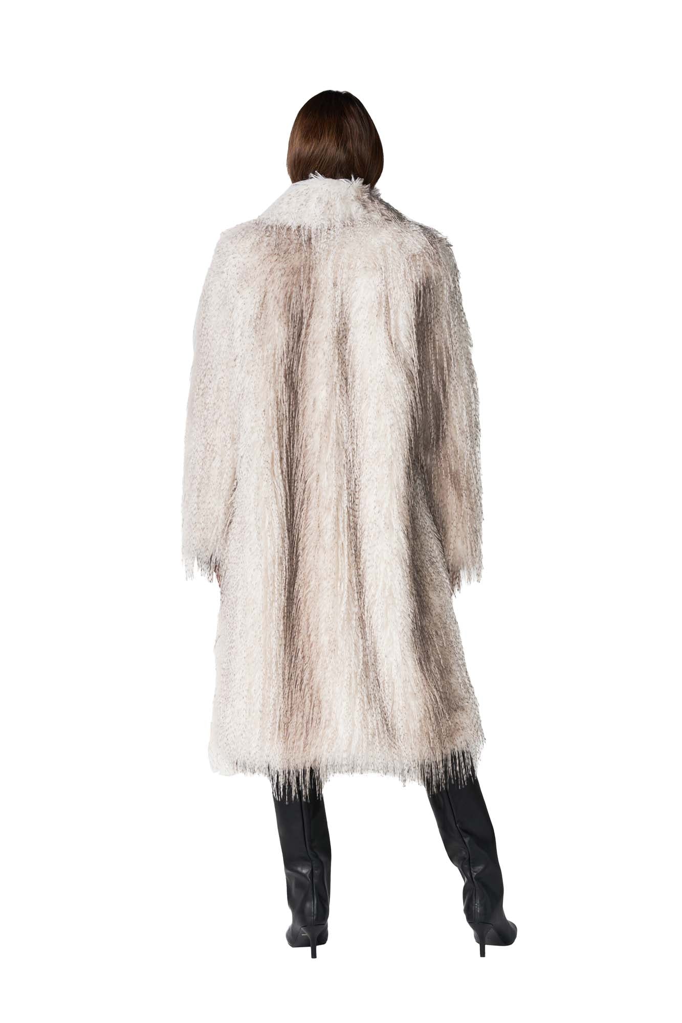 Cream Ostrich London Cruelty-Free Fur Oversized Coat - Back View On Model