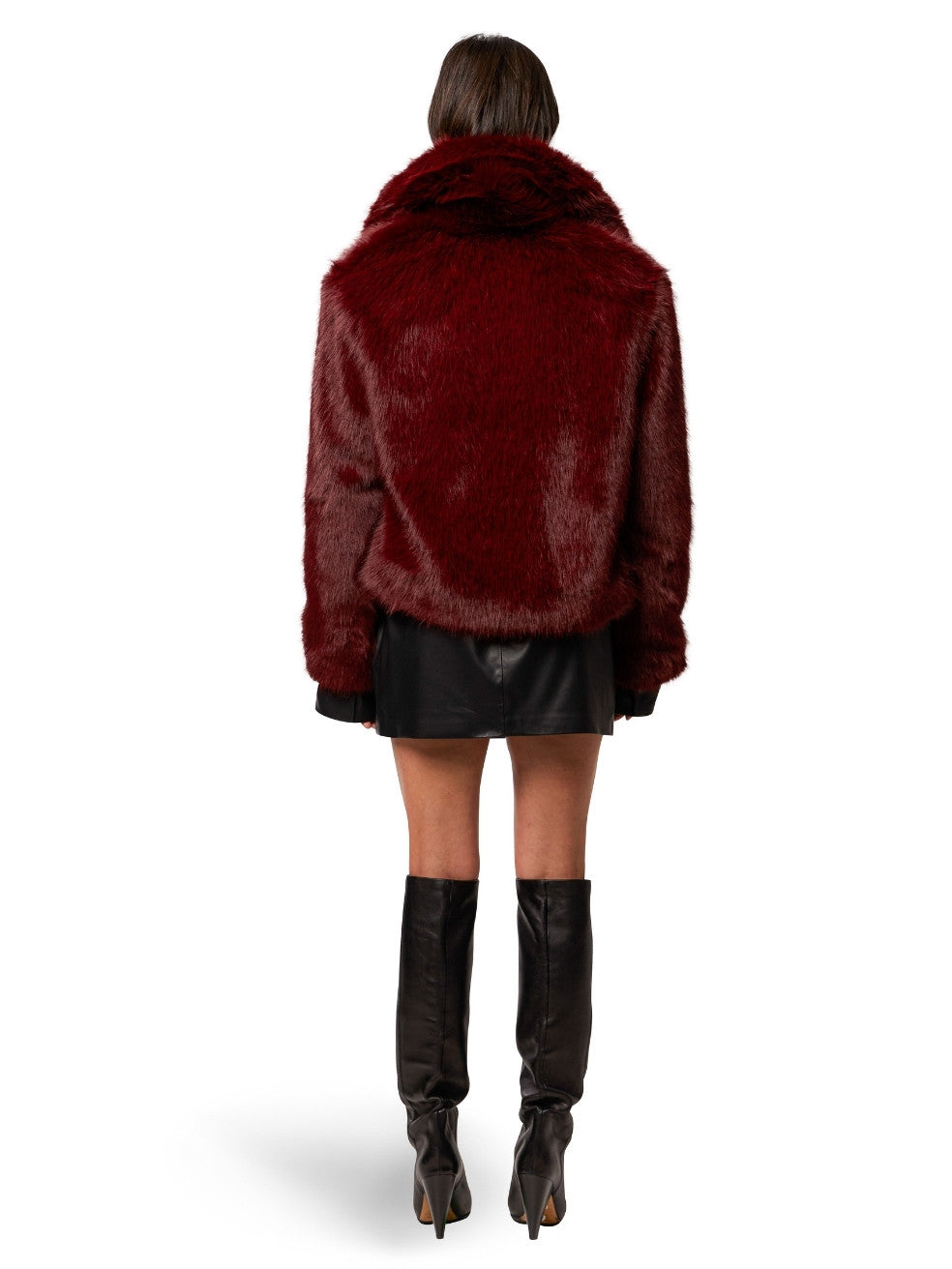 Merlot Quinn Animal-Free Fur Coat - Back View On Model