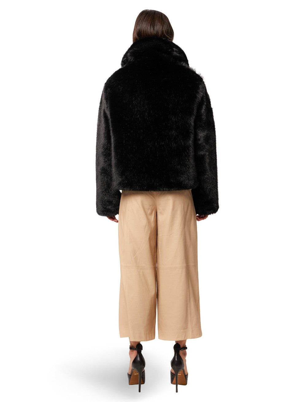 Ink Black Quinn Animal-Free Fur Coat - Back View On Model