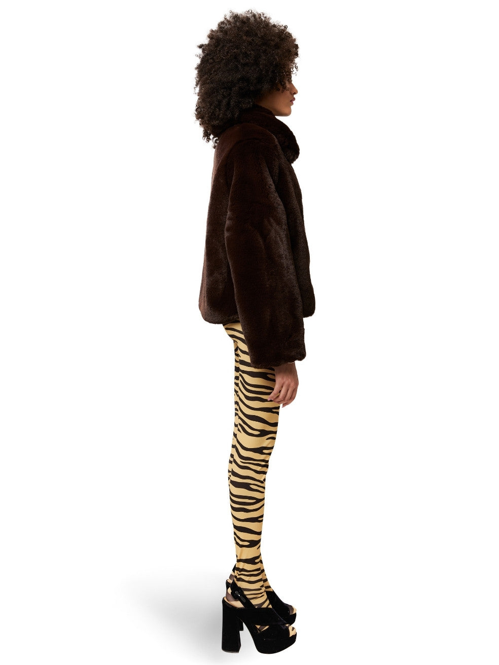 Espresso Quinn Animal-Free Fur Coat - Side View On Model