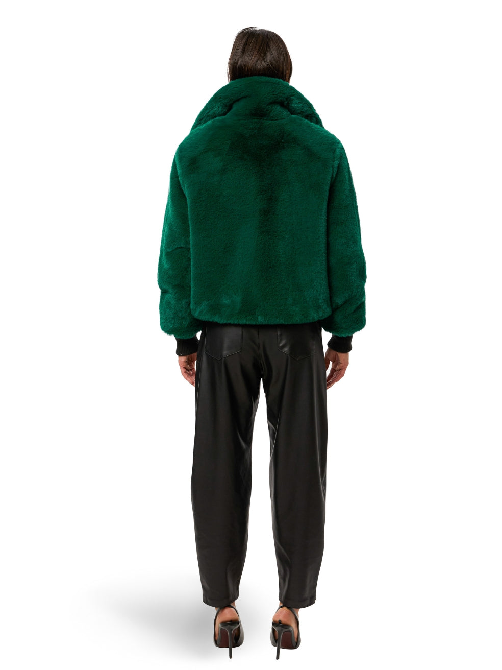 Emerald Sawyer Vegan Fur Coat - Back View On Model