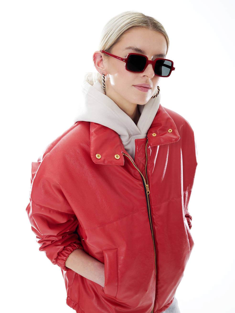 Billy Red Upcycled Outerwear Inclusive Vegan Leather Fashion Cropped Bomber Jacket