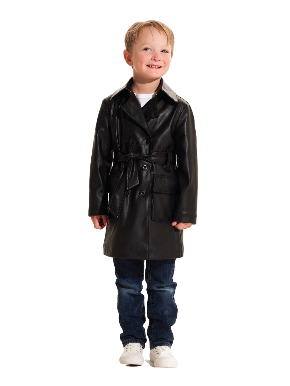 The Mini Gina Stormi Kids Animal-Free Leather Trench Coat - Main Image