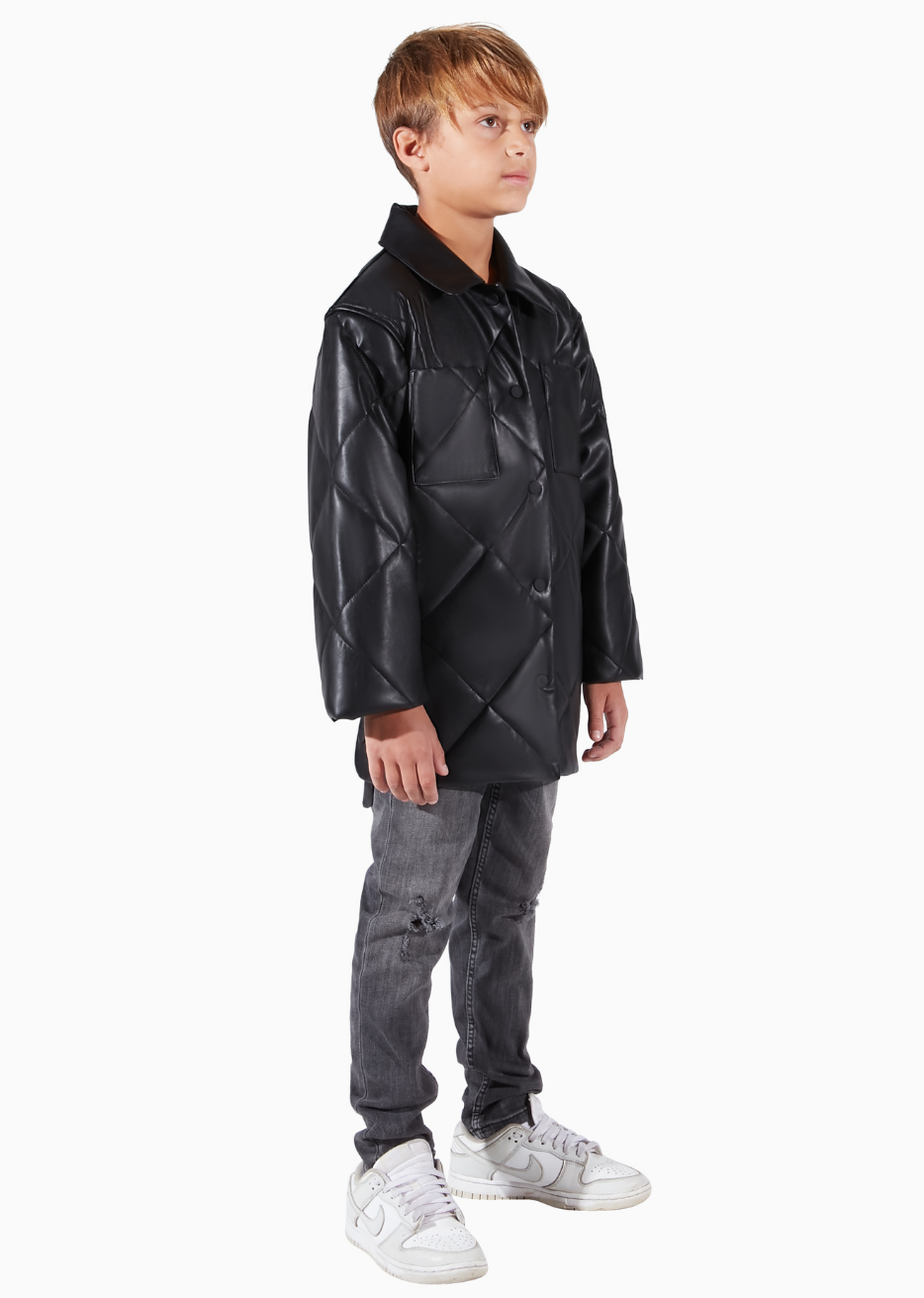 Charlie Stormi Black Childrens Sustainable Luxury Animal Free Leather Shacket Quilted