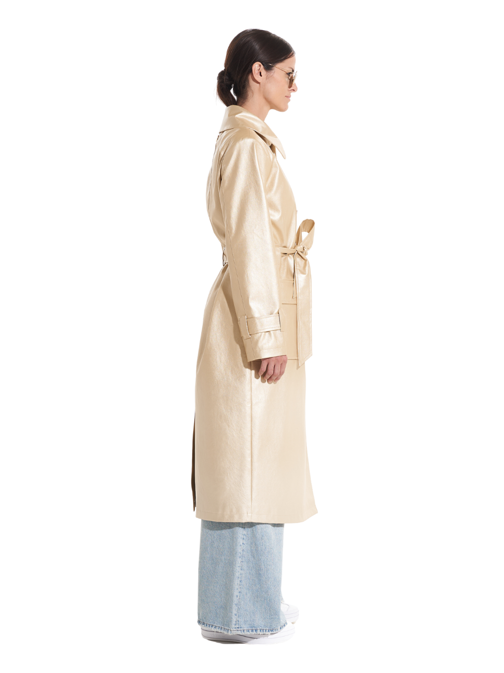 Gina Gold Animal-Free Leather Trench - Side View On Model