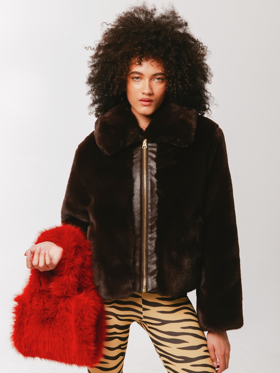 Espresso Quinn Animal-Free Fur Coat - Editorial Image