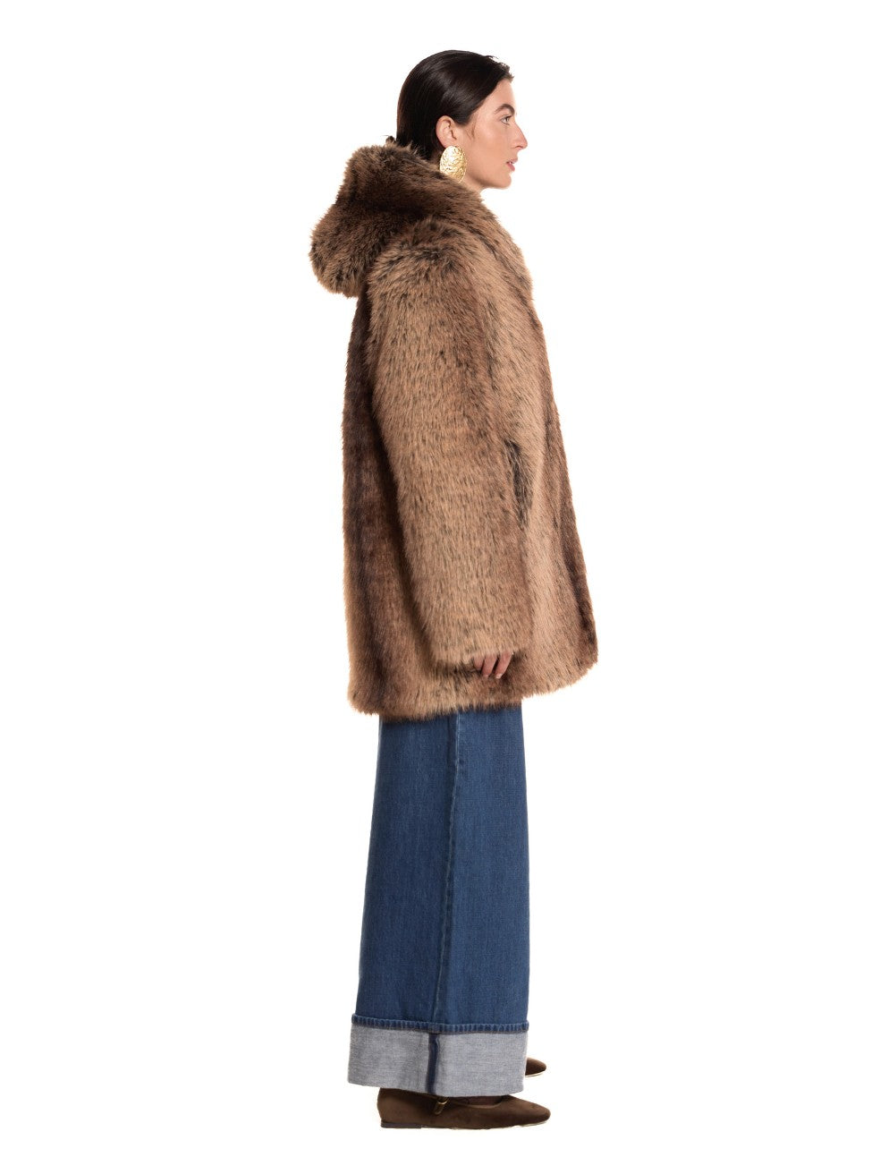 Lynx Wynn Animal-Free Fur Coat - Side View On Model