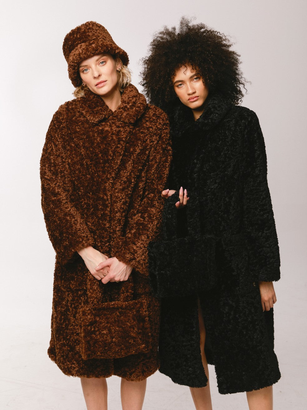 Slate Black Ruby Faux Curly Fur Coat - Editorial Image