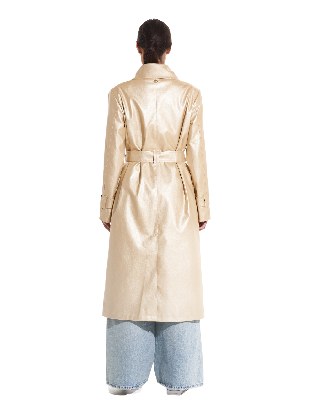 Gina Gold Animal-Free Leather Trench - Back View On Model
