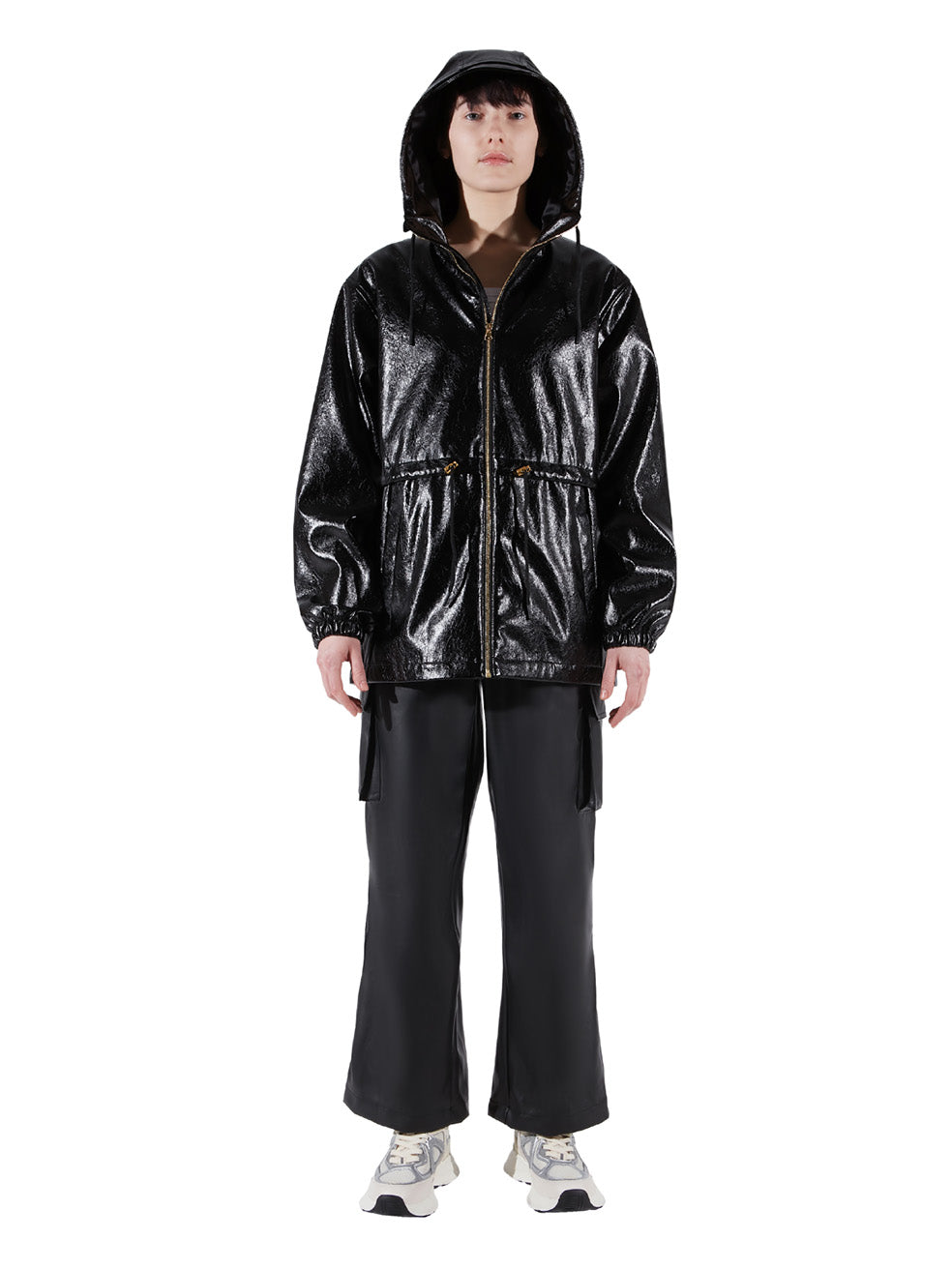 Sustainable Vegan Cruelty Free Leather Cinched Waterproof Coat Robbie Black