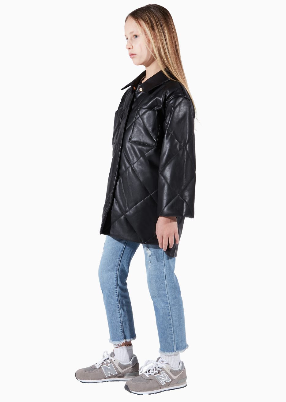Charlie Stormi Black Sustainable Children Fashion Quilted Shacket Vegan Leather