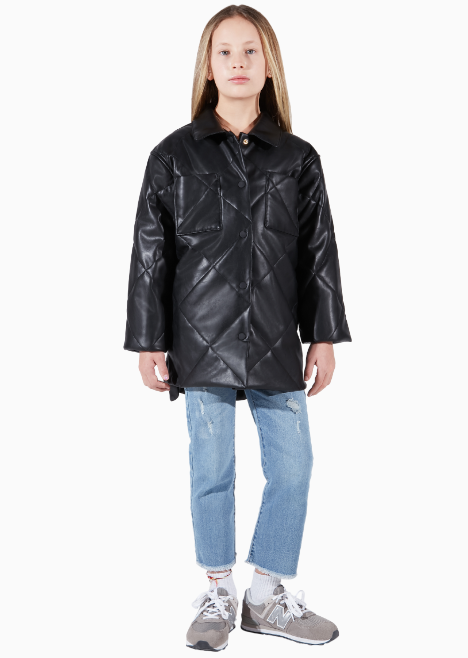 Charlie Stormi Black Vegan Leather Childrens Quilted Shacket Mommy and Me Sustainable Fasion