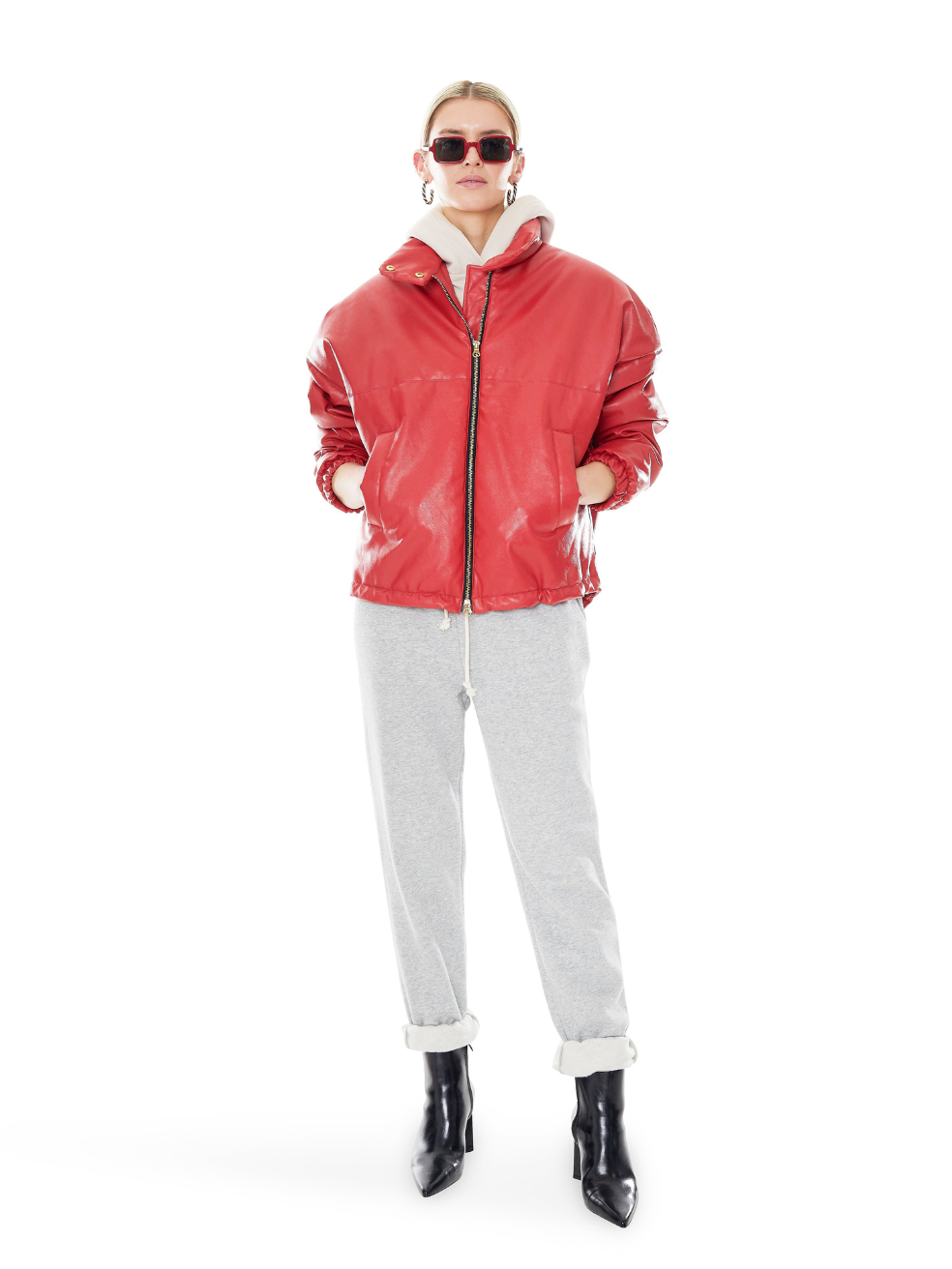 Billy Red Cropped Bomber Coat Vegan Leather Matte Cruelty Free