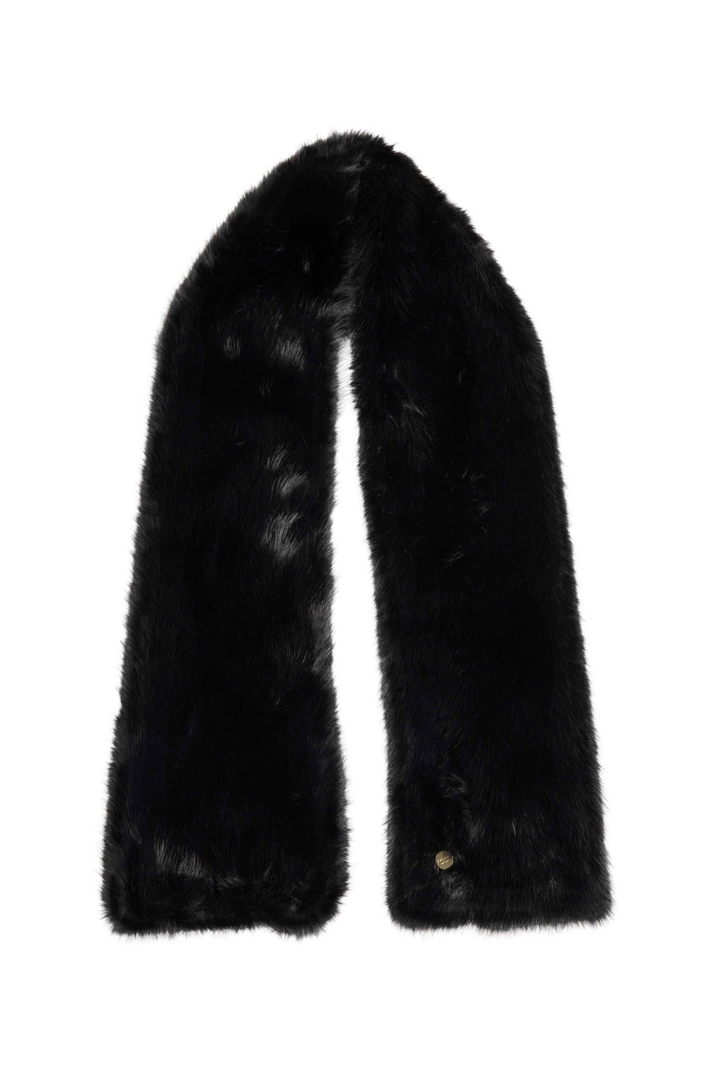 Wrap Scarf in Ink Black — front view of soft, oversized scarf in deep black with a cozy, plush texture perfect for layering.