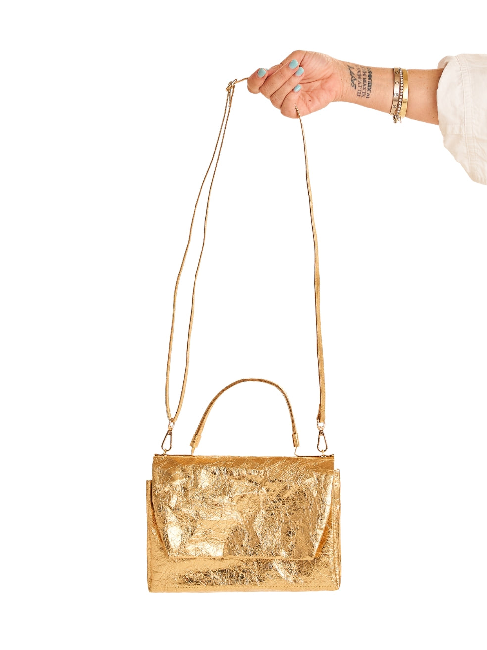 Gold Recycled Material Paper Purse - Crossbody Strap