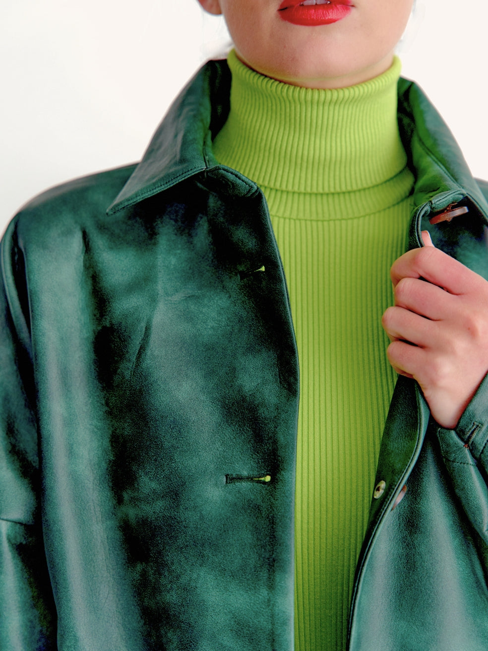 Oversized outerwear distressed green leather vegan made in canada Ryder