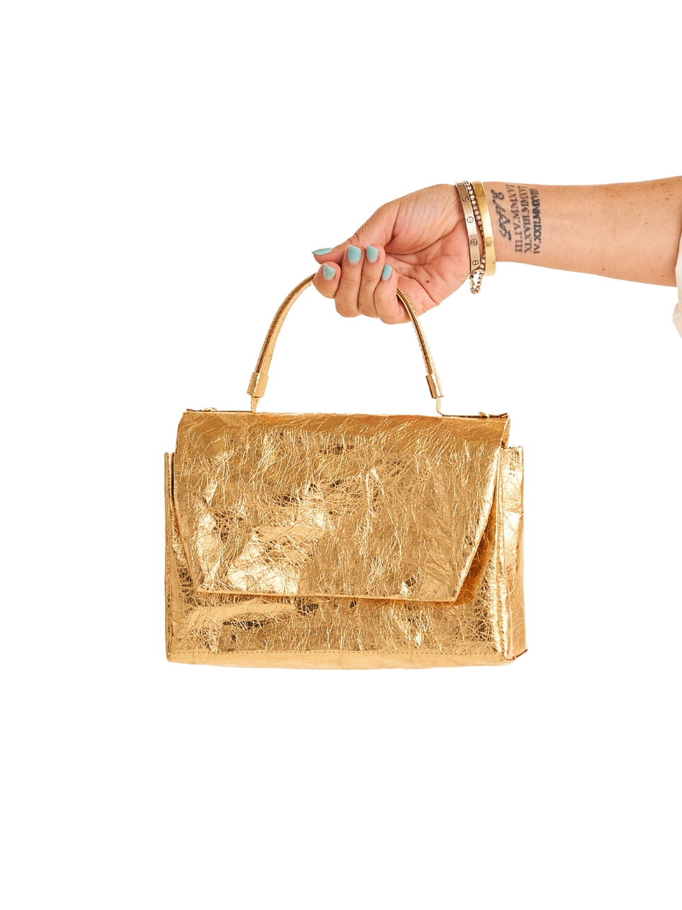 Gold Recycled Material Paper Purse - Top Handle