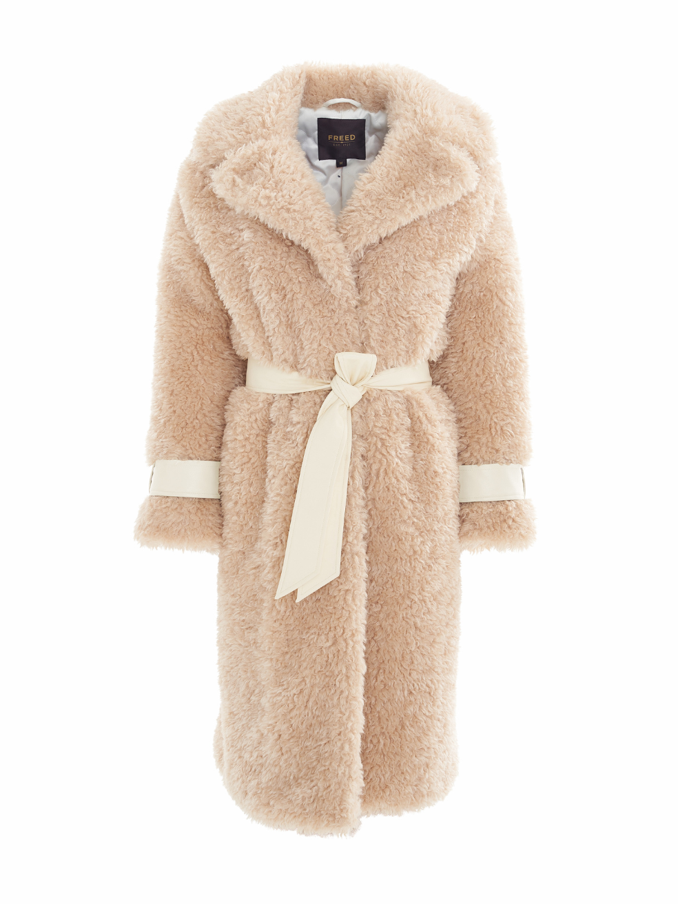 Violet Sandy Beige Vegan Sherpa Coat Curly Teddy Belted Luxury Winter Wear Canada