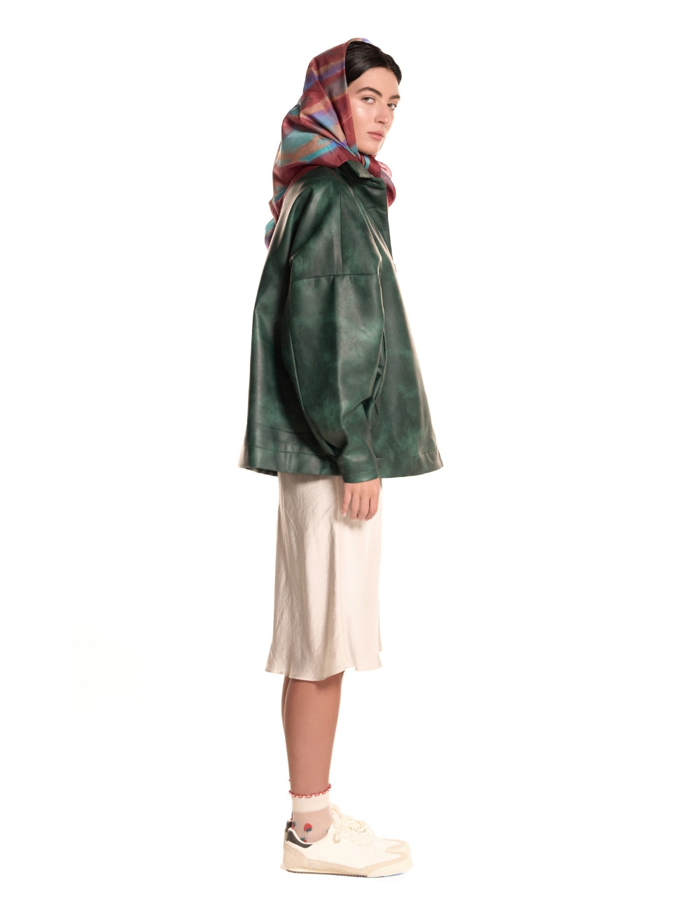 Batwing oversized sleeve coat ryder animal free leather green pine camo