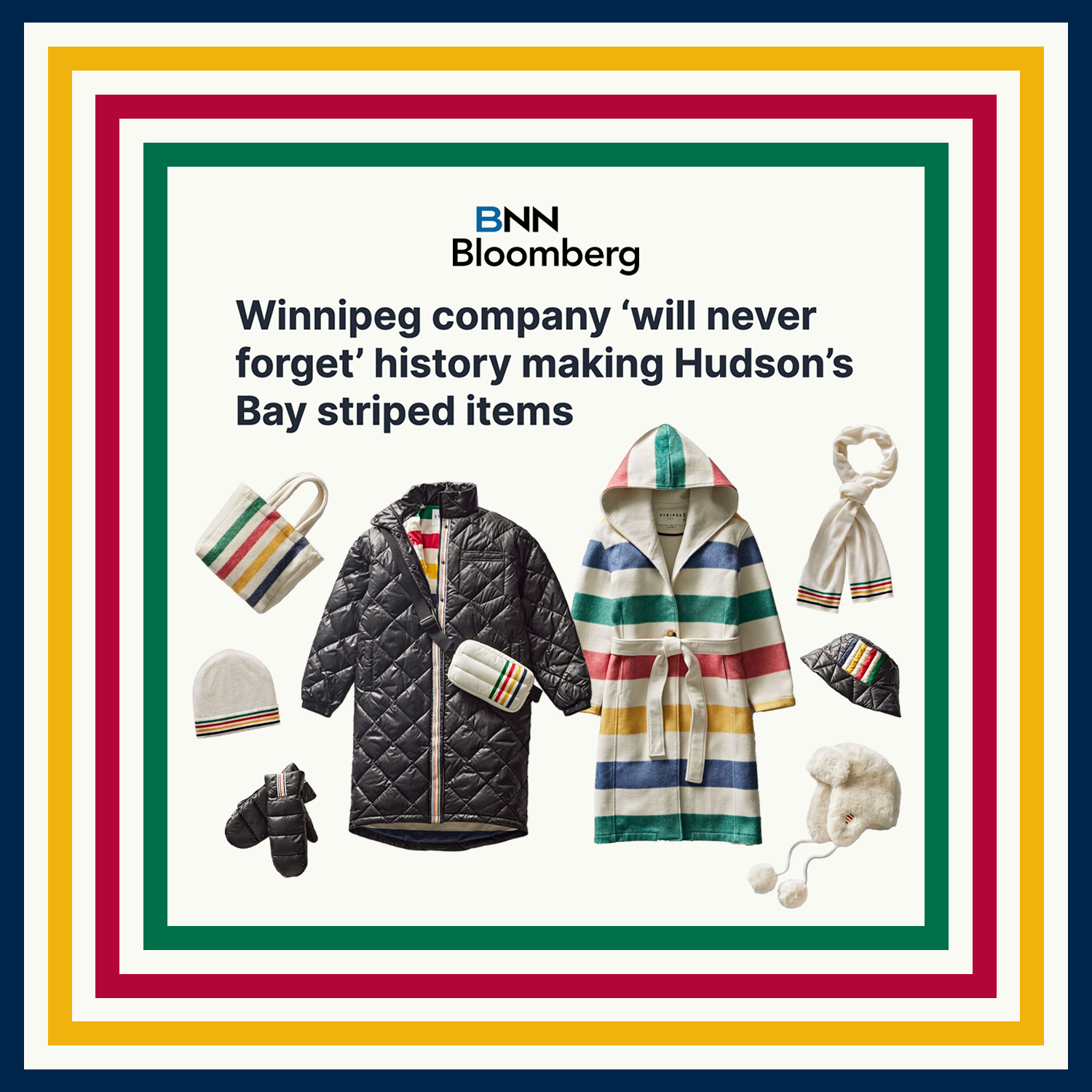 Products from a BNN Bloomberg article of FREED's HBC stripes collection.