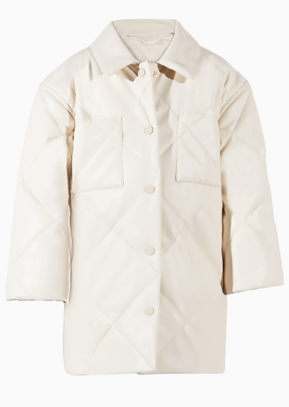 Champagne White Charlie Made in Canada Vegan Leather Kids Quilted Shacket