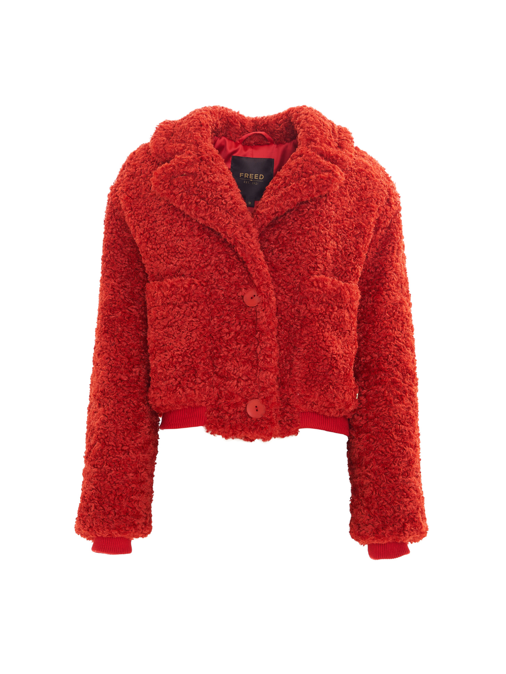 FREED Romeo Red Outerwear Made in Canada Cropped Faux Sherpa