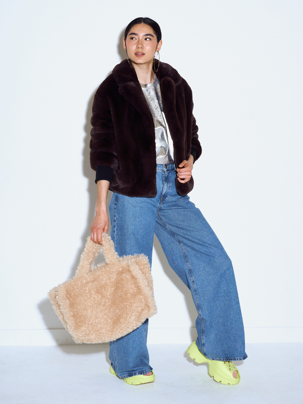 Sawyer Brown Espresso Responsible Faux Fur Vegan Fashion Upcycled Outerwear Cropped Coat