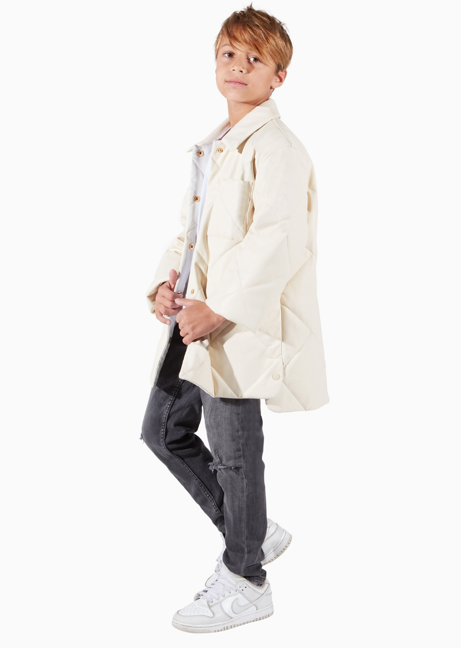 Charlie Champagne White Quilted Shacket for Kids Slow Fashion Animal Free Leather