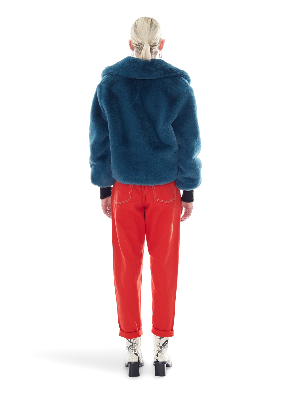 Sawyer Peacock Blue Sustainable Luxury Fashion Canada Cropped Jacket Vegan Fur