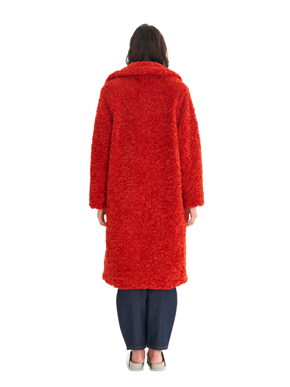 Ruby Bright Red Sustainable Luxury Fashion Faux Sherpa Teddy Coat