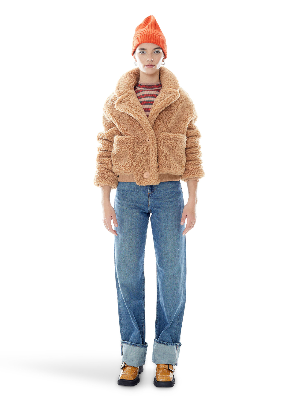 Romeo Camel Vegan Sherpa Cropped Teddy Coat Outerwear Canada Ethical Upcycled