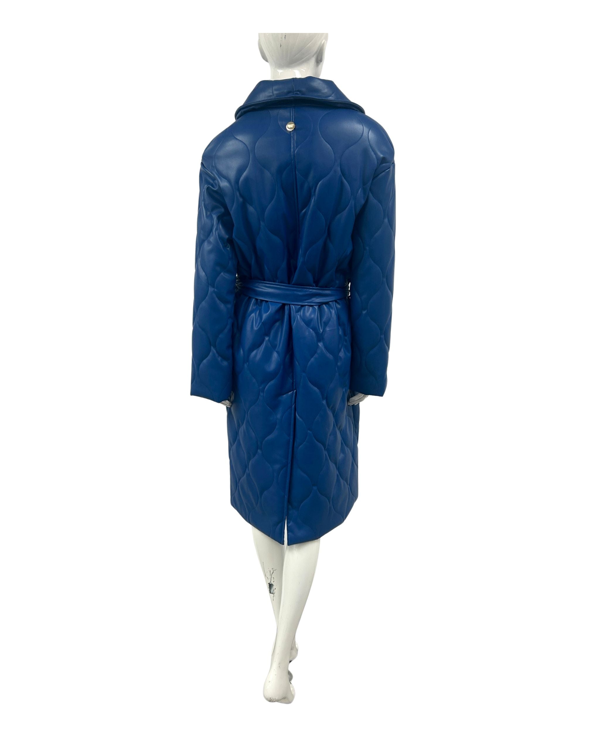 Quilted Vegan Leather Coat - Cobalt