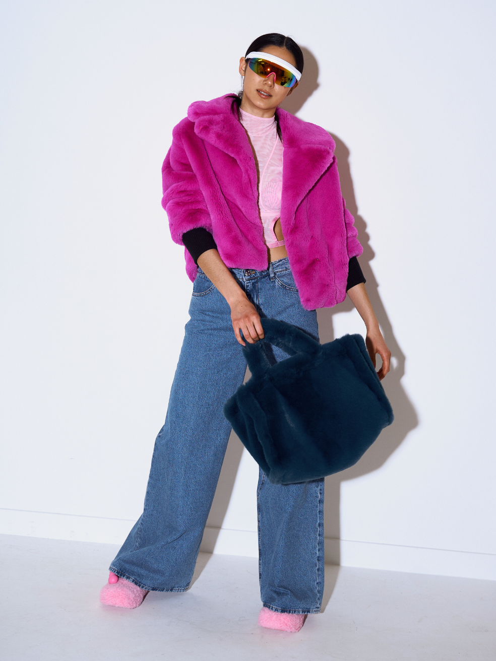 Sawyer Candy Bright Pink Zero Waste Fashion Outerwear Canada Cropped Vegan Fur Jacket