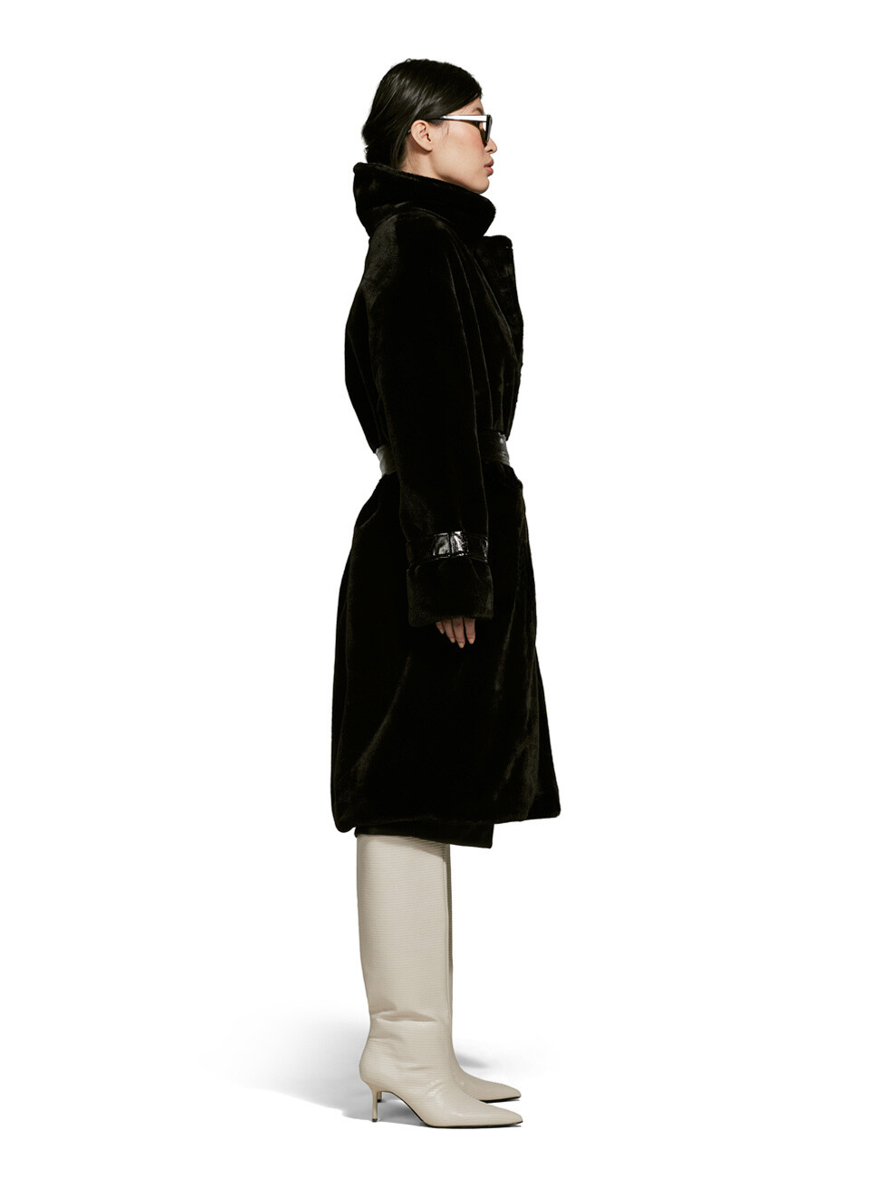 Violet black animal free fur belted coat ethical living wage coat