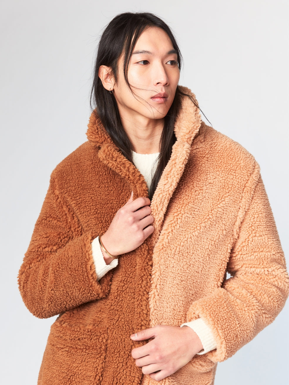 ELAINE - TWO TONED SHERPA TEDDY COAT OVERSIZED, DOUBLE-BREASTED