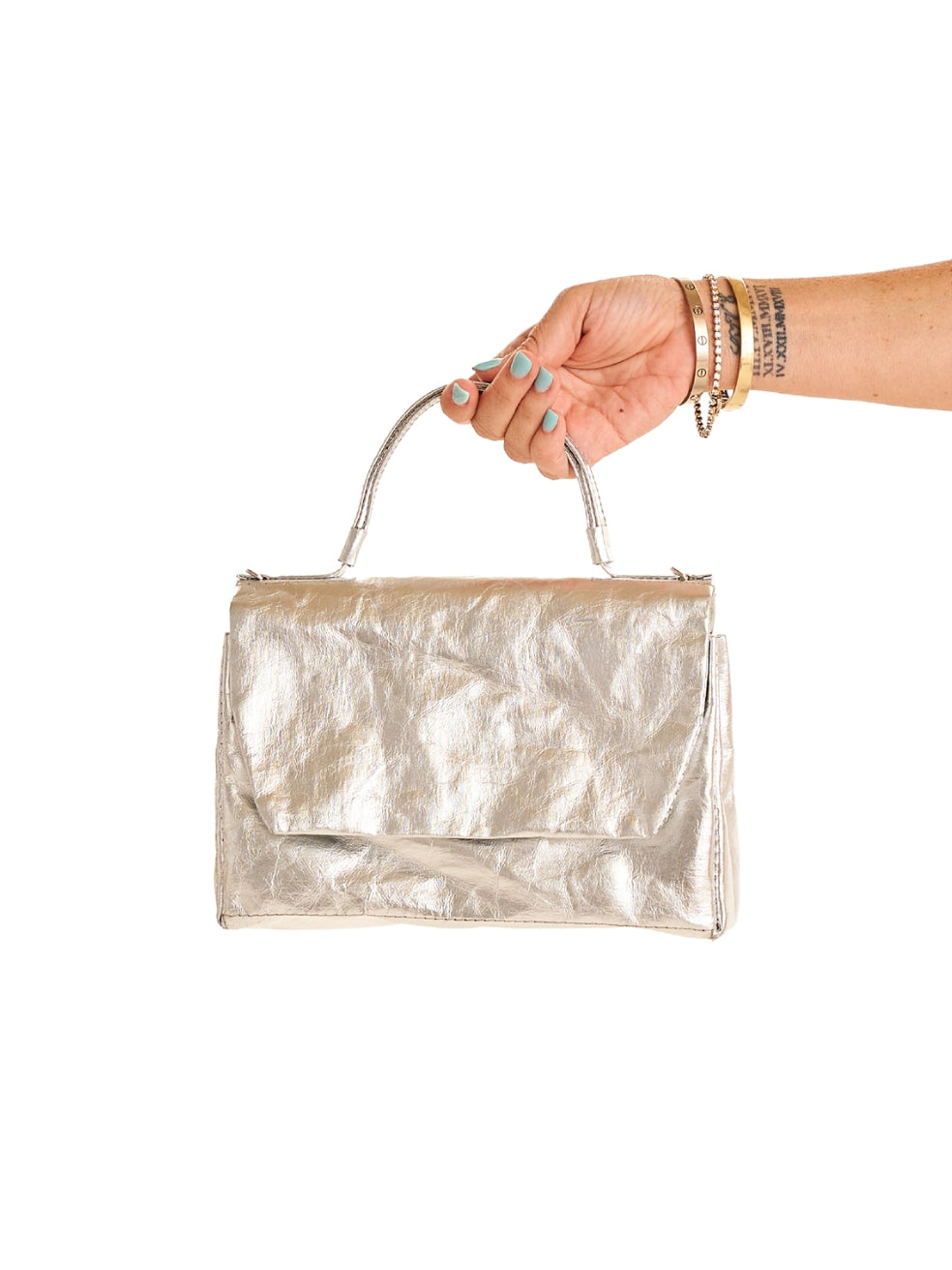 Silver Recycled Material Paper Purse - Top Handle
