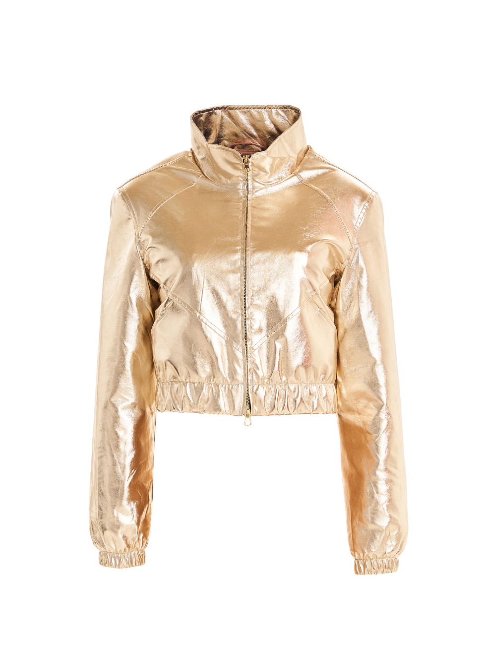 Spring outerwear Shiloh cropped foil gold coat metallic made in canada luxury outerwear animal free leather