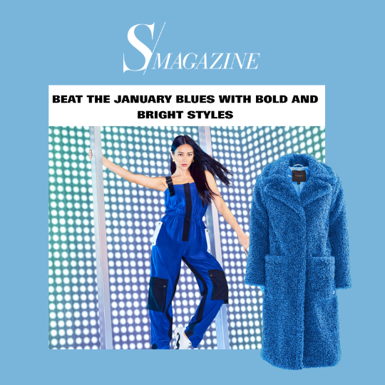 A FREED coat featured in a blue fashion article in S/Magazine.