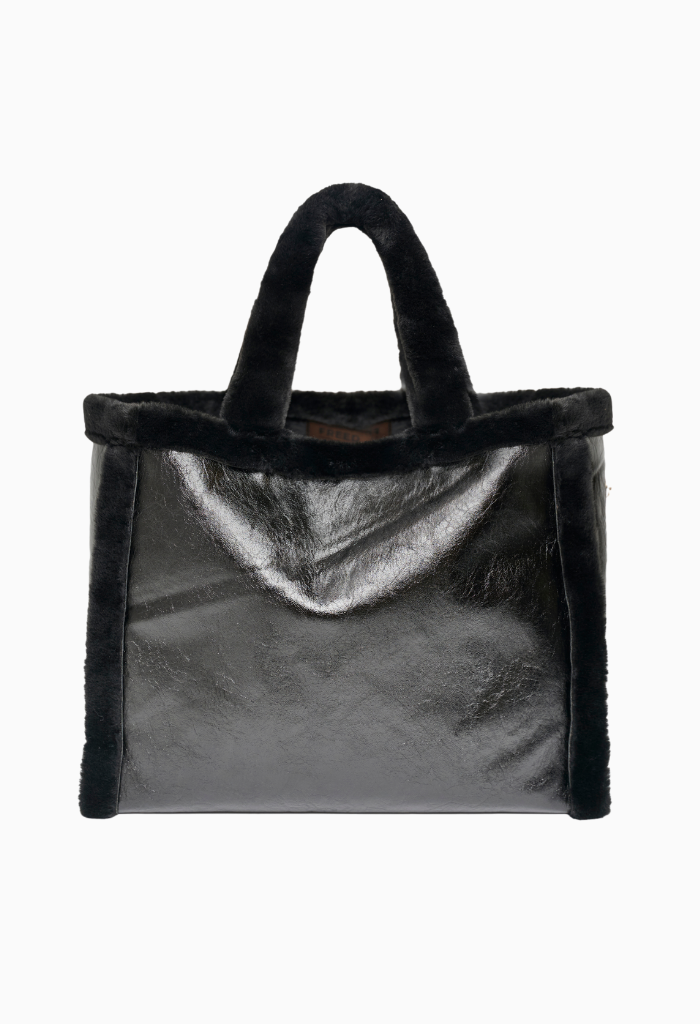 XL Tote High Shine Black Vegan Faux Fur Accessories by Freed