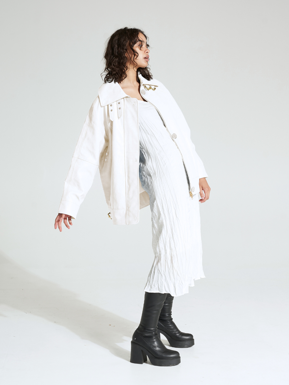 Oversized Moto Jacket Vegan Leather Champagne White Made in Canada