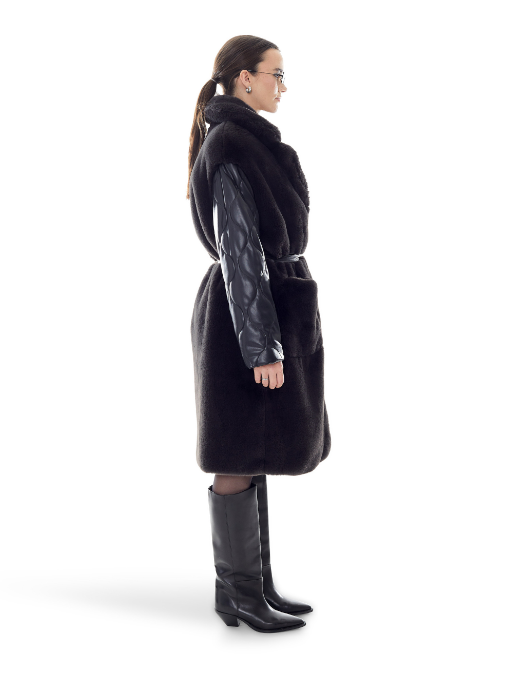 Sadie Black Coat Repurposed Vegan Leather Fur Outerwear Made in Canada