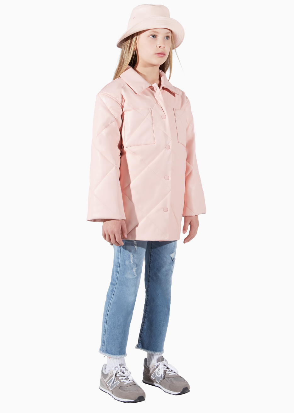 Charlie Rose Pink Made in Canada Animal Free Ethical Leather Quilted Vegan Shacket for Kids