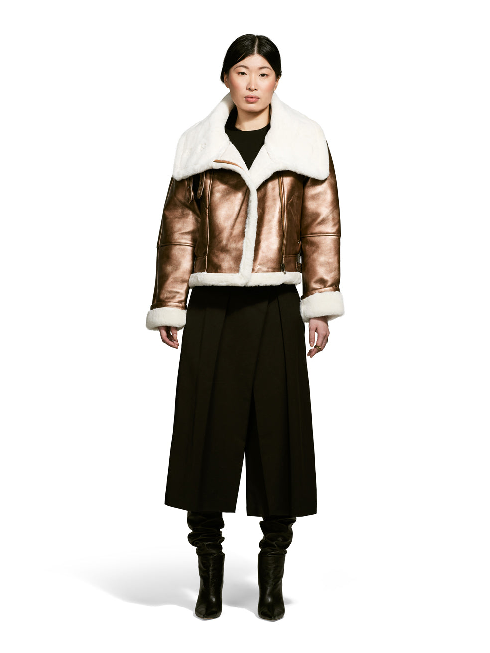 Ava Copper Aviator Jacket Faux Fur Vegan Leather Made in Canada