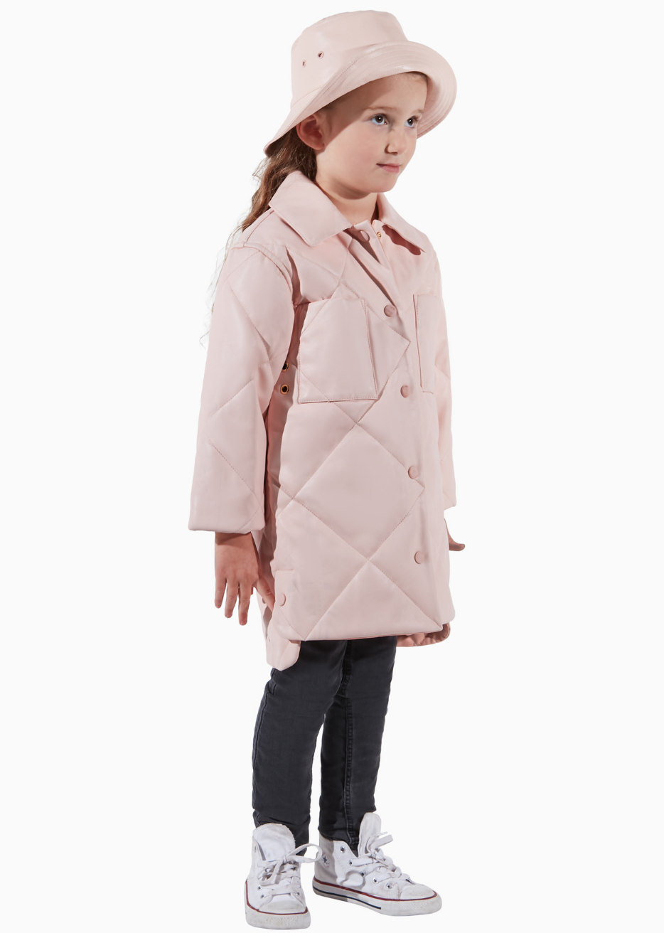 Charlie Rose Pink Waterproof Vegan Leather Kids Quilted Shacket Made in Canada