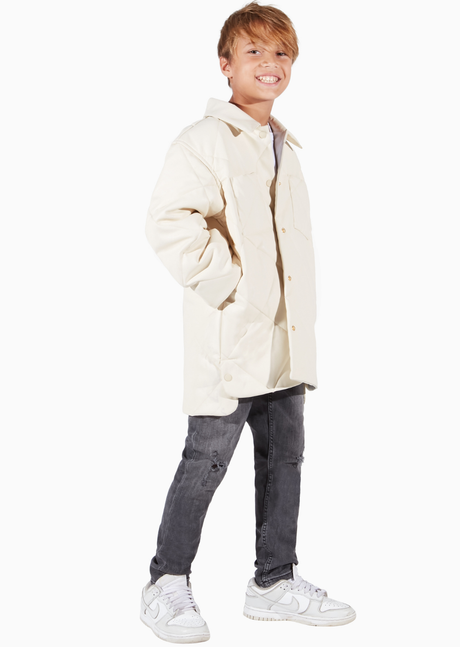 Charlie Champagne White Kids Quilted Ethical Canadian Fashion Shacket