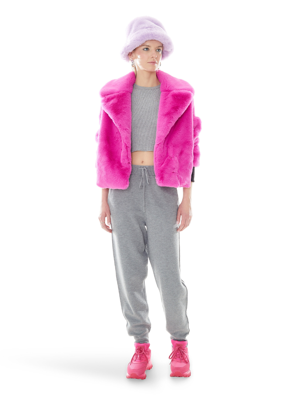 Sawyer Candy Hot Pink Cropped Faux Fur Sustainable Coat