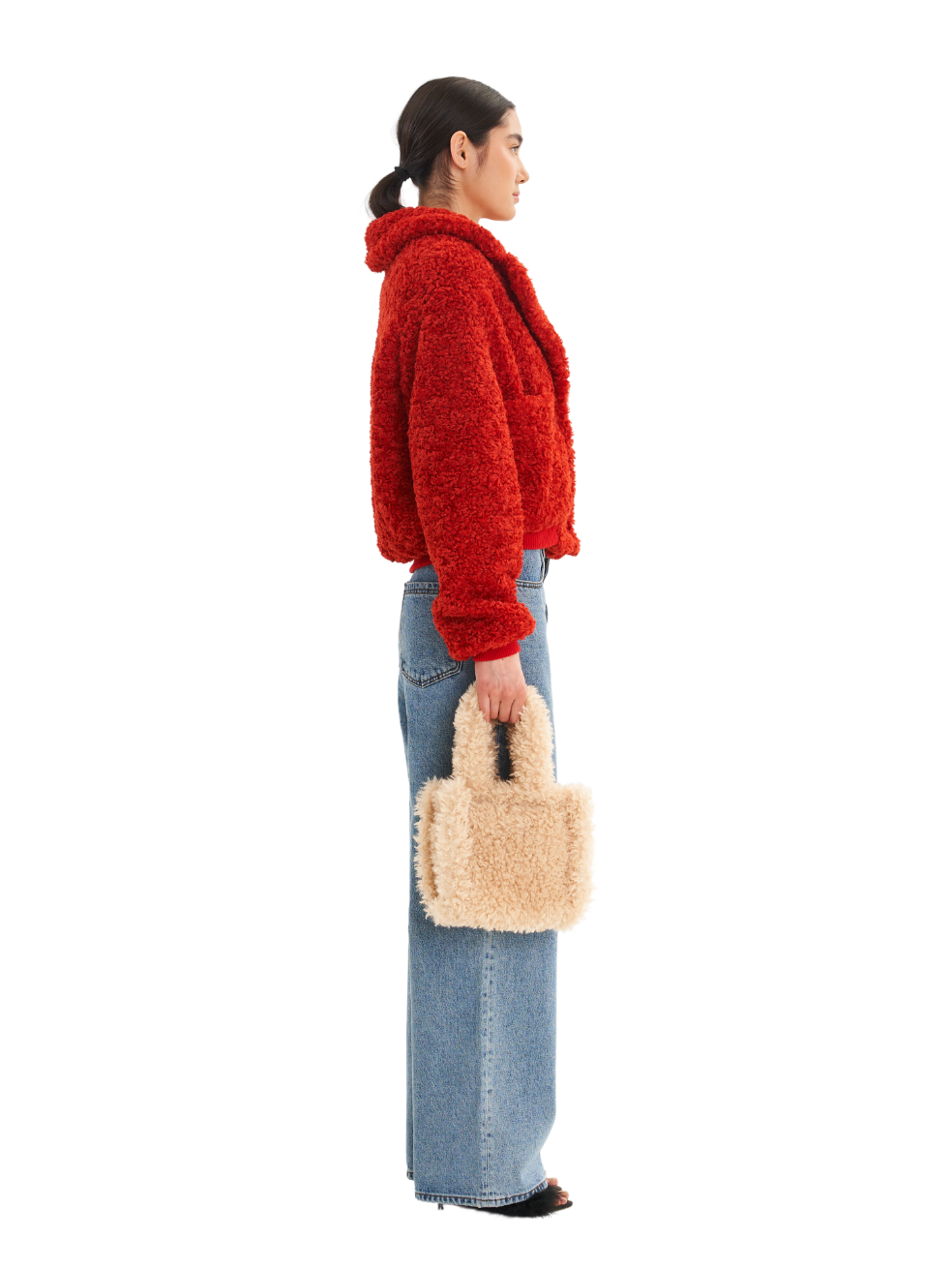 Romeo Red Cropped Sherpa Coat Vegan Luxury Sustainable Fashion Canada